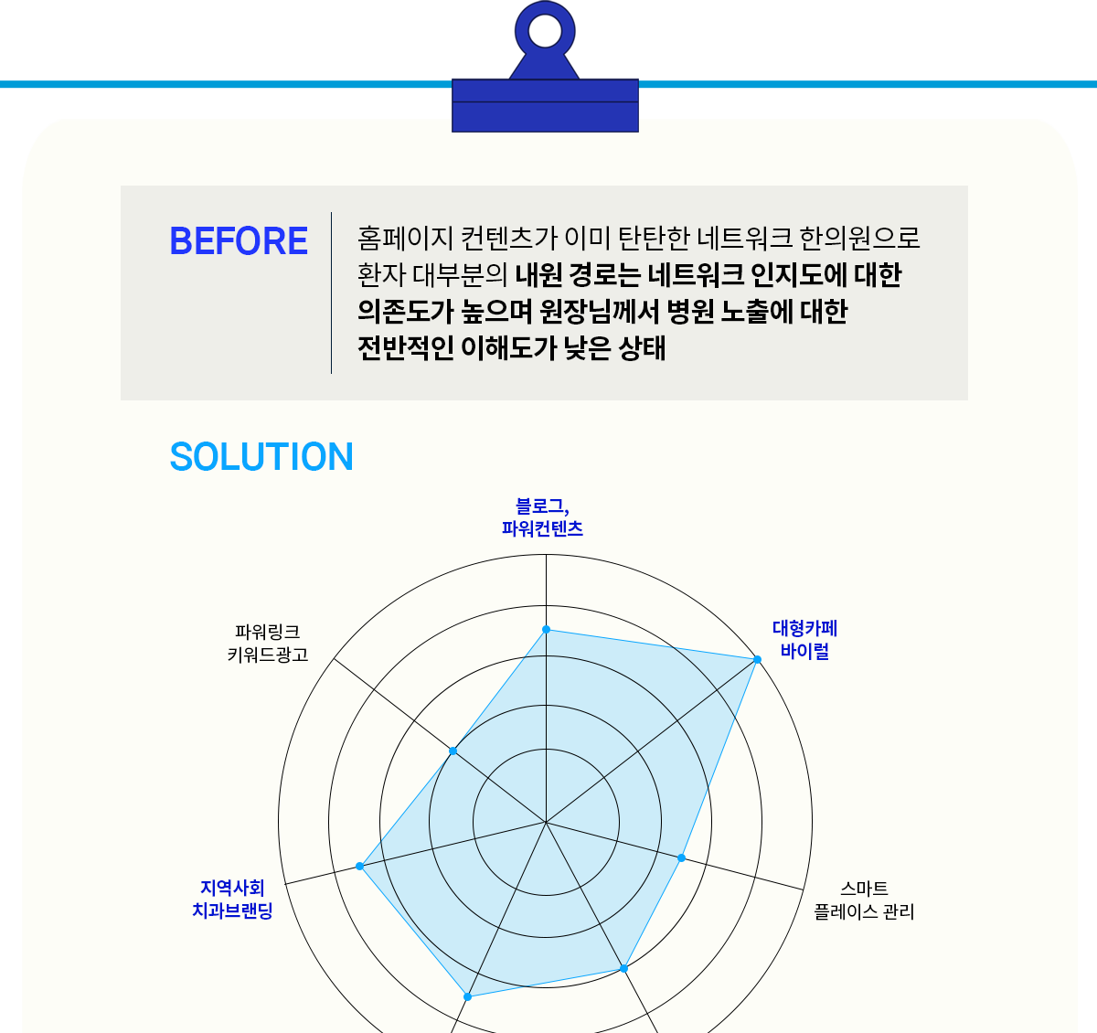 지방 S한의원 BEFORE / SOLUTION 분석 레이더